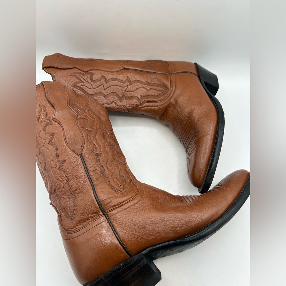 Lucchese 2000 Women’s Cowgirl Western Boots Brown Camel Leather Size 7 Scalloped - Picture 9 of 17